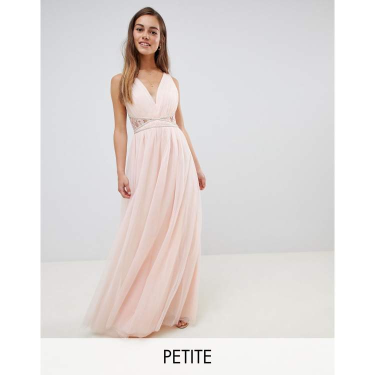 Little Mistress Petite embellished waist maxi dress with lace back