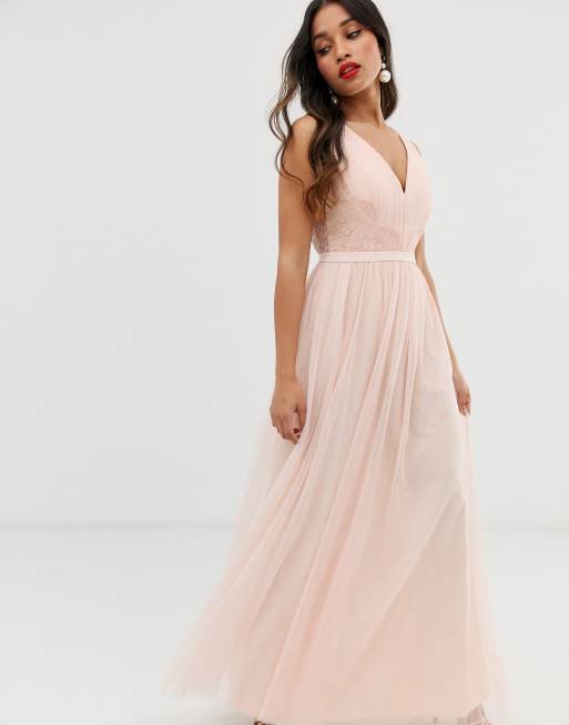 Little Mistress Petite lace back maxi dress in pink | ASOS