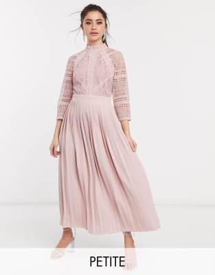 Little Mistress Petite lace detail midaxi dress in blush | ASOS