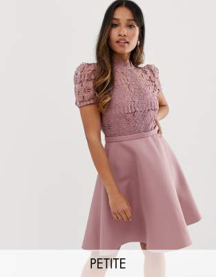 Little Mistress Petite lace top full prom mini dress in blush-Pink - Little Mistress Petite 