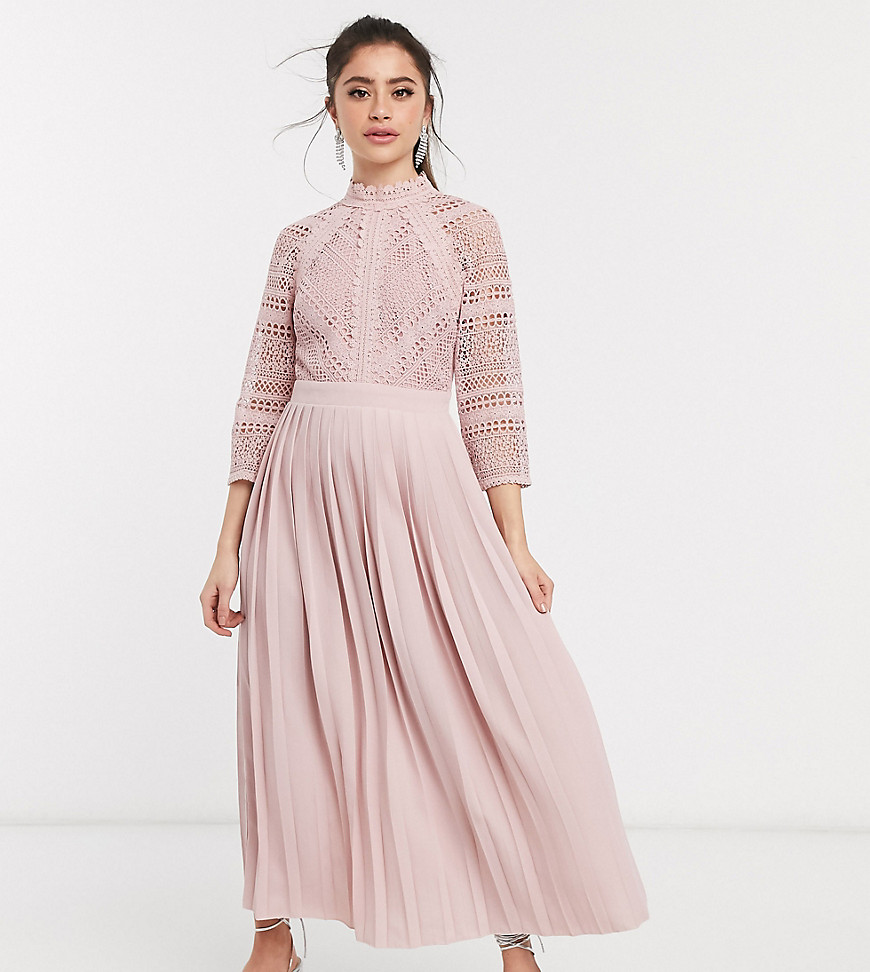 Little Mistress Petite - Midaxi-jurk in met kanten detail in blush-Roze
