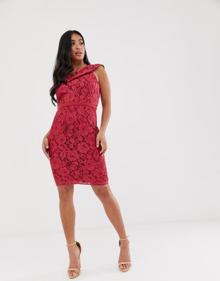 red lace one shoulder dress