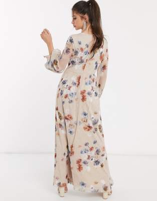little mistress viola floral plunge maxi dress