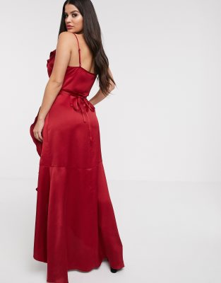 satin frill wrap dress
