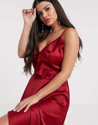 satin frill wrap dress