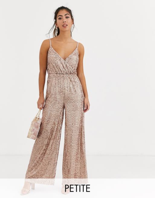 Little Mistress Petite sequin jumpsuit in mink | ASOS