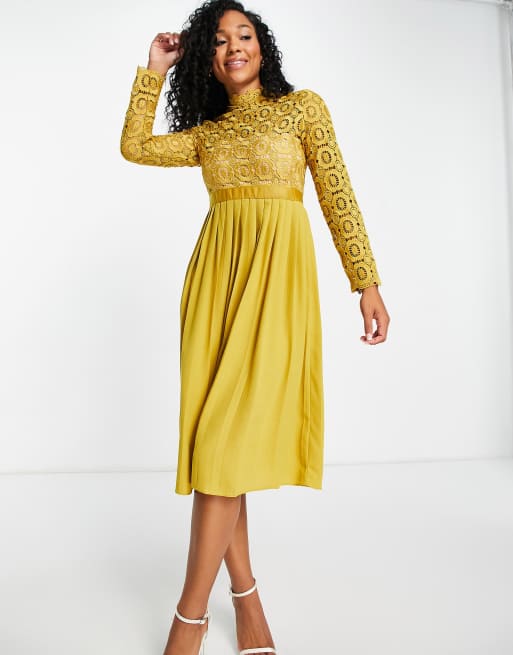 Mustard pleated dress best sale