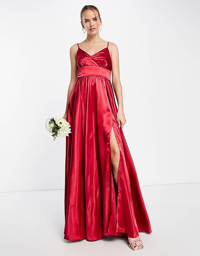 Little Mistress - pleated maxi dress in autumn red