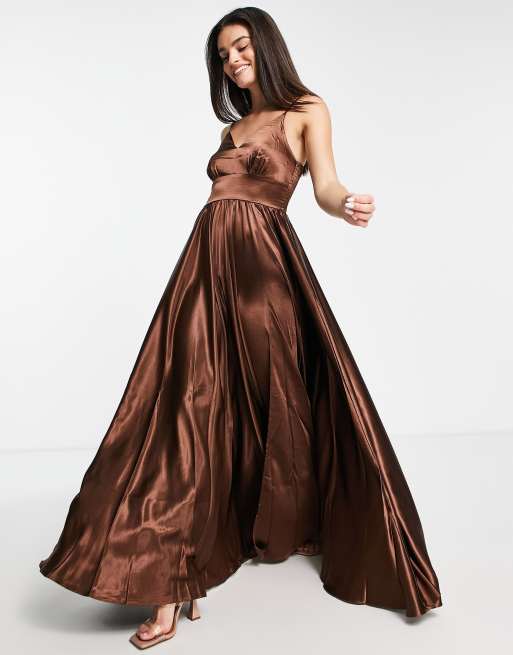 Little Mistress pleated maxi dress in chocolate