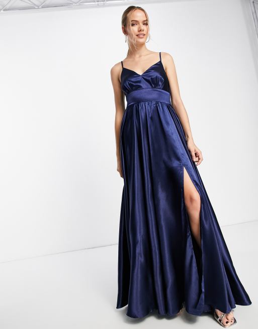 Little Mistress pleated maxi dress in navy | ASOS