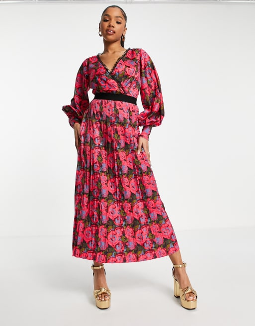 Little mistress pleated floral maxi outlet dress