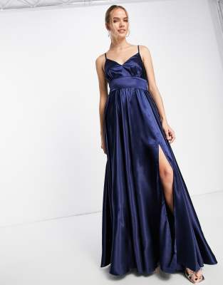 Little Mistress - Plissiertes Maxikleid in Marineblau