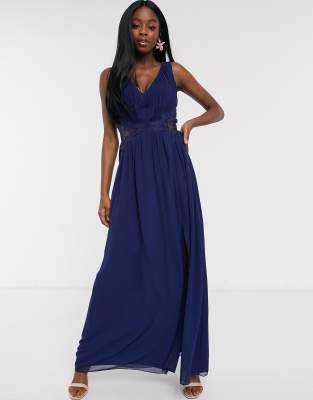 little mistress maxi dress with lace inserts