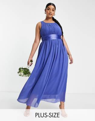 Little Mistress Plus Bridesmaid chiffon maxi dress in blue