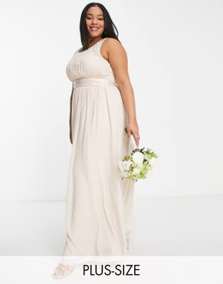 Little Mistress Plus Bridesmaid Chiffon Maxi Dress In Blush-pink