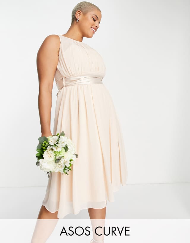 Little Mistress Plus Bridesmaid midi skater dress in blush