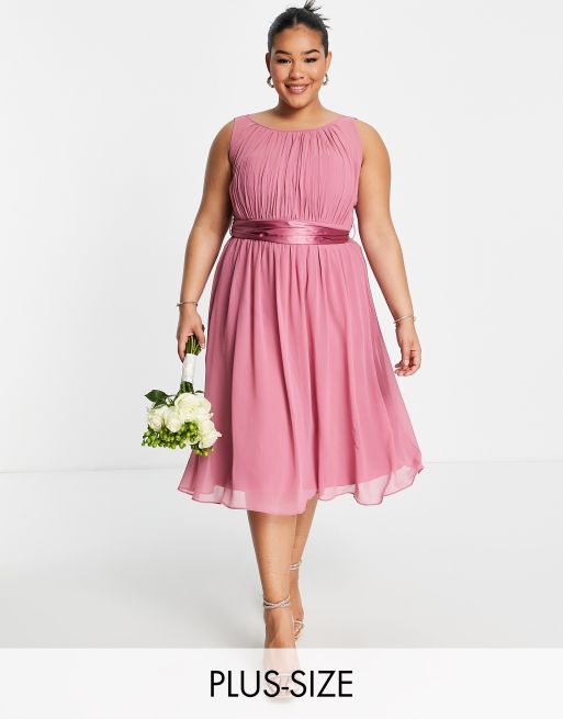 Little Mistress Plus Bridesmaid midi skater dress in dark pink