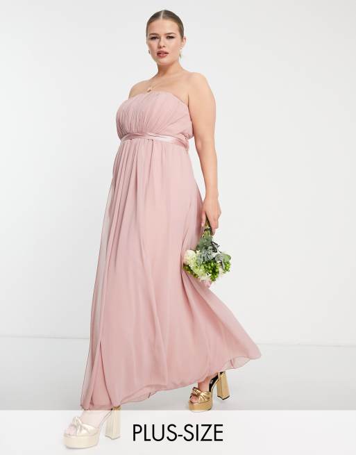 Little Mistress Plus – Bridesmaid – Szyfonowa sukienka maxi w kolorze zgaszonego różu z odkrytymi ramionami, do noszenia na różne sposoby