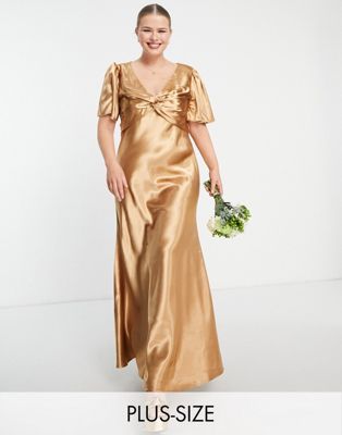 Little Mistress Plus Bridesmaid tea dress in golden caramel