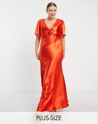 Little Mistress Plus Bridesmaid tea dress in sunset orange