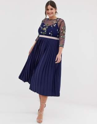 little mistress navy embroidered dress