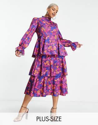 Little Mistress Plus high neck midi dress with ruffles in dark floral - ASOS Price Checker