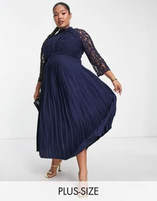 Little Mistress Plus lace detail midaxi dress in navy