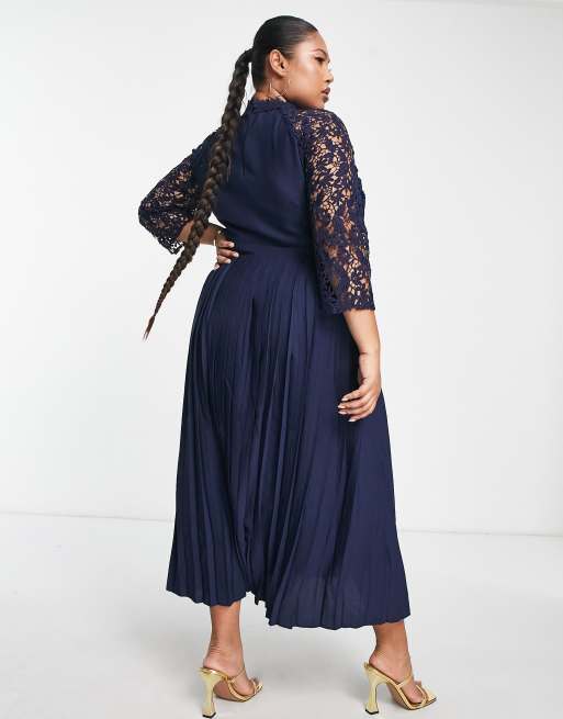 Little Mistress Plus lace detail midaxi dress in navy | ASOS