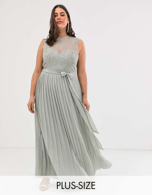 Little Mistress Plus lace embroidered top maxi dress in grey