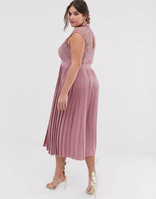 Little mistress lace top midaxi dress with pleated skirt in blush hotsell