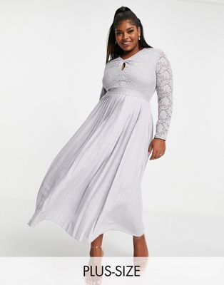 Little Mistress Plus lace top twist detail pleated skater midi dress in dove grey - ASOS Price Checker