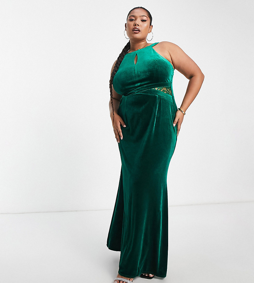 maxi dress with keyhole detail in emerald green velvet