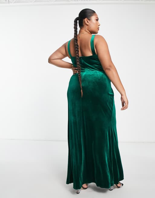 Plus Emerald Green Velvet Puffball Dress