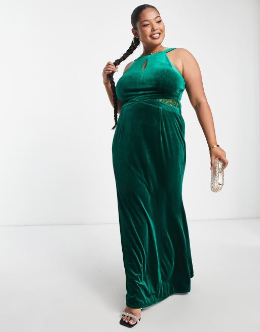 Plus Emerald Green Sequin Tie Front Maxi Dress