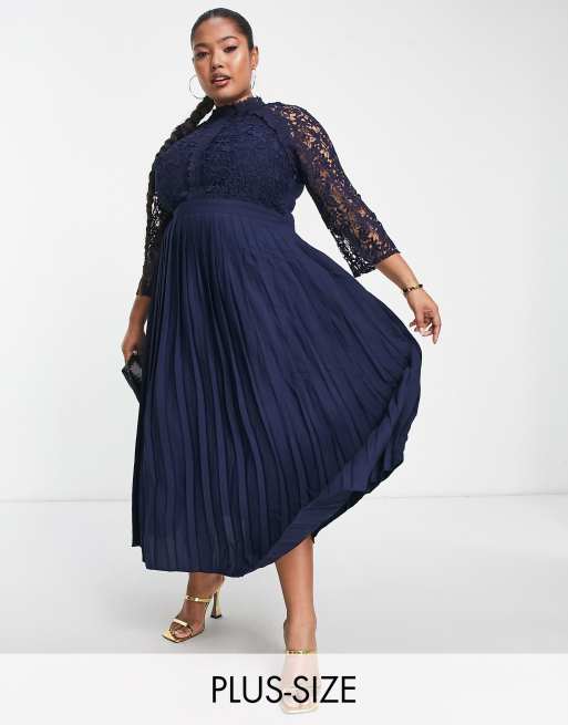 Little Mistress Plus - Midaxi-jurk met kanten details in navy