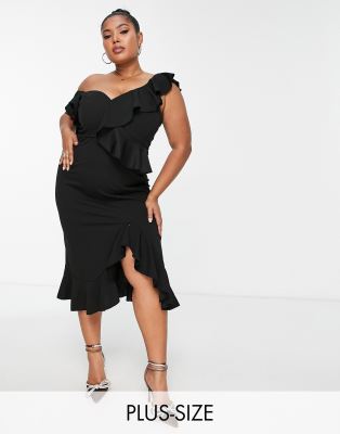 open lace back dress Little Mistress By Vogue Williams Red Shirred One-Shoulder Maxi Dress