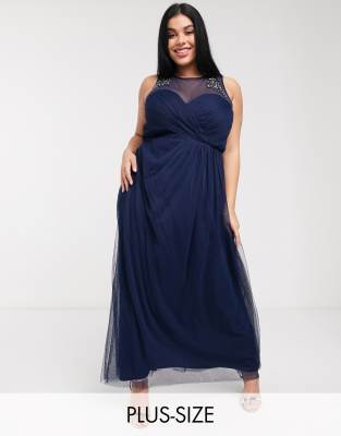 Little Mistress maxi dress with oblige and embellishment detail in navy | FaoswalimShops