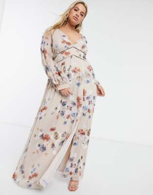 floral plunge maxi dress