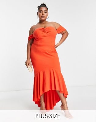 Little Mistress Plus bandeau fishtail maxi prom dress in red - ASOS Price Checker