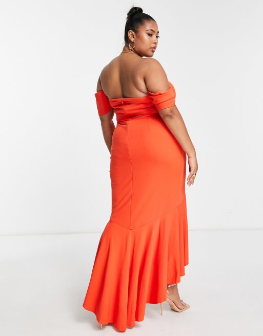 Little Mistress Plus - Robe de bal de promo longue bandeau à ourlet plongeant - Rouge, 2 de 4