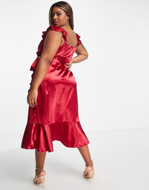 Little Mistress Plus Robe portefeuille à volants Rouge automne