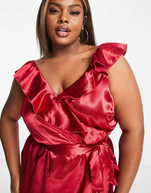 Plus size best sale red satin dress