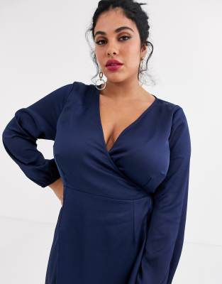 navy frill wrap dress