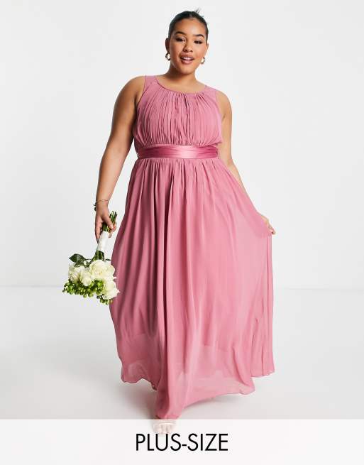 Little Mistress Plus - Vestito lungo da damigella in chiffon rosa scuro