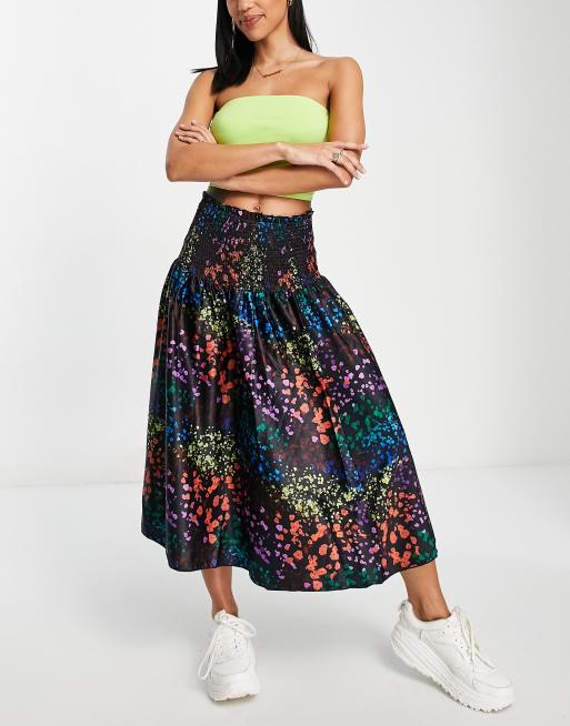 Little Mistress printed pleated midi skirt in multi | ASOS