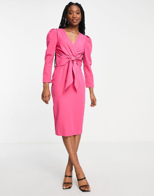 Little Mistress puff shoulder tie front detail midi dress ASOS