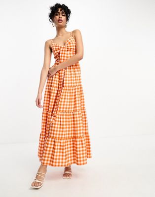 Little Mistress maxi dress in gingham orange print  - ASOS Price Checker