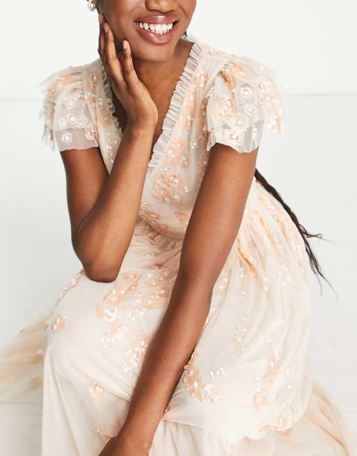 Little Mistress - Robe longue ornementée - Crème, 3 de 4