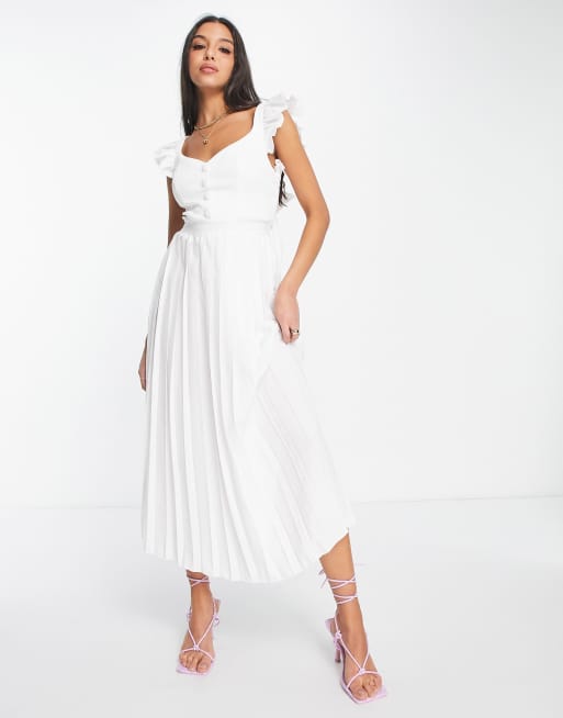 Little Mistress - Robe mi-longue avec manches à volants et détail au dos - Blanc
