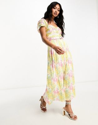 Little Mistress cap sleeve pleat midi dress in mixed floral  - ASOS Price Checker